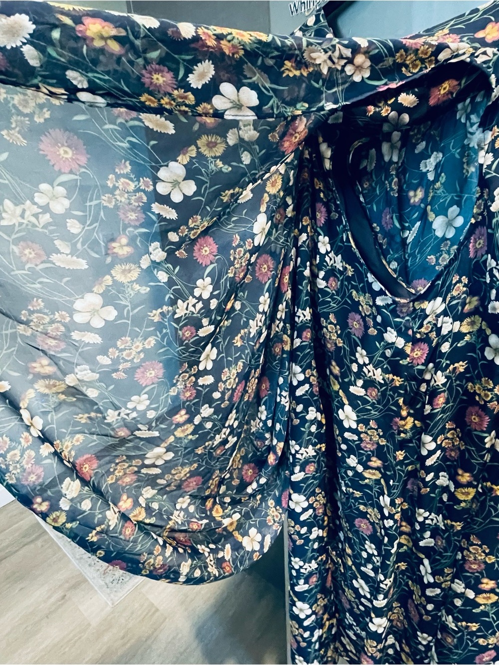Modcloth Black Floral Keyhole Blouse with Pink and Yellow Blooms. Sleeveless - Picture 4 of 13
